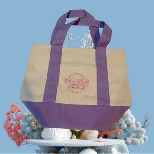 Trader Joe’s Mini Pastel Canvas Tote Bag Easter Spring 🐰🎀💚🟣💙
